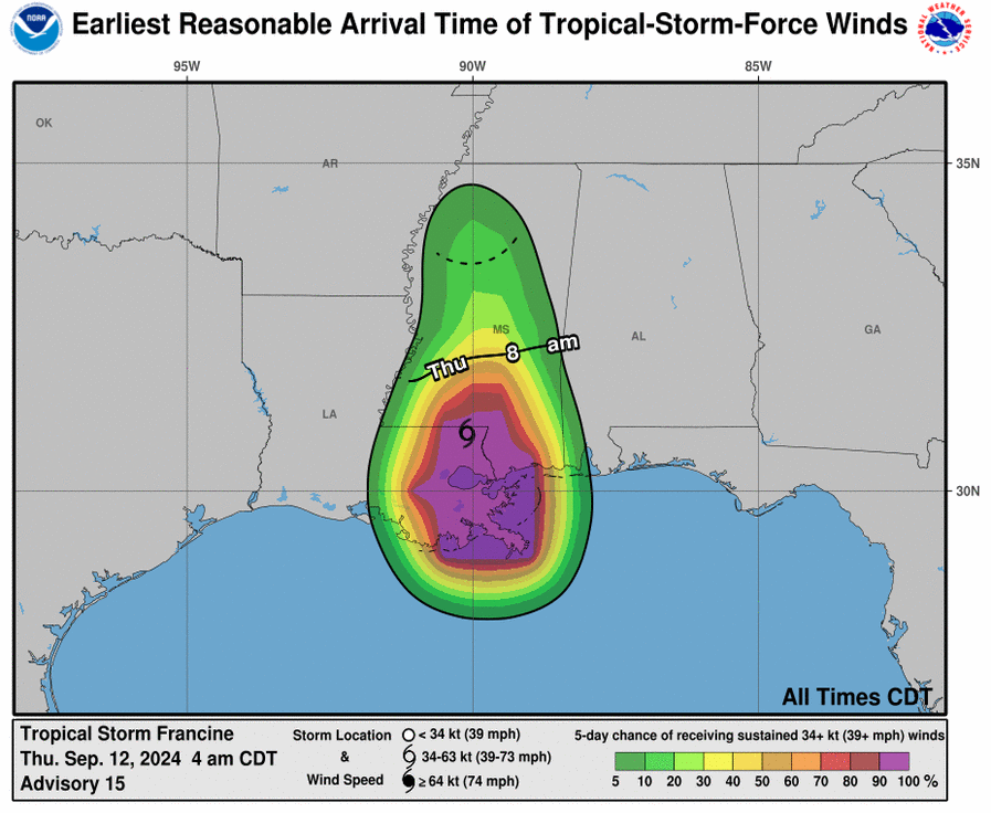 LimWeather's tweet photo. #Francine in #Louisiana/#Mississippi border down to 45mph #tropicalstorm
interests should watch out for #flooding rains
#wxtwitter #Wxx #Tropicswx #HurricaneSeason2024 #HurricaneSeason #MSwx #LAwx #BatonRouge #HurricaneFrancine #NewOrleans #Gulfport #Tnwx #Arwx #Mowx #Kywx https://t.co/SU9tQRza15