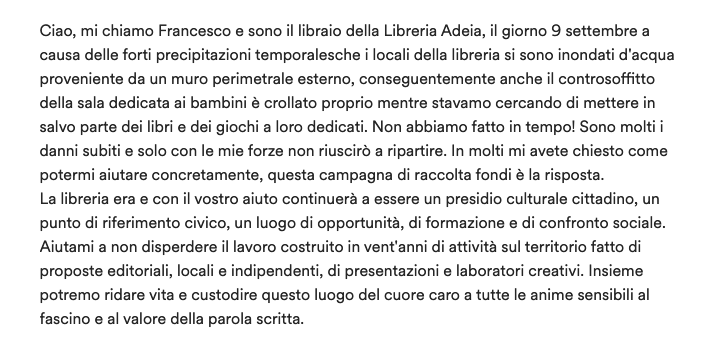 maurobiani's tweet photo. Rilancio la richiesta di aiuto e rinascita della Libreria Adeia di Grottaferrata colpita da una recente inondazione del locale.
E' un importante presidio di libertà di pensiero e di democrazia. Chi può dia quello che può. qui:
https://t.co/8t1YNWT21h https://t.co/YvqJm2AtNh