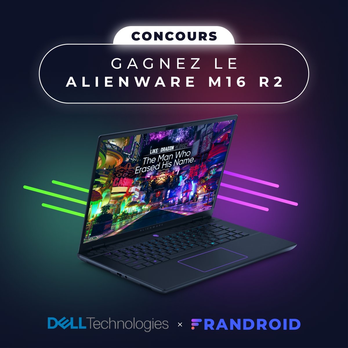 Frandroid (@frandroid) on Twitter photo #Concours ! 🎁 Avec Dell, on vous fait gagner le PC portable Alienware m16 R2 équipé d'une Nvidia GeForce RTX 4070 👽
Pour jouer :
1⃣ RT + Like ce tweet
2⃣ Follow <a href="/Frandroid/">Frandroid</a> et <a href="/DellTechFrance/">Dell Technologies France</a>
3⃣ Répond à la question : « Quelle est la taille de l'écran du PC portable à gagner ? #Concours ! 🎁 Avec Dell, on vous fait gagner le PC portable Alienware m16 R2 équipé d'une Nvidia GeForce RTX 4070 👽
Pour jouer :
1⃣ RT + Like ce tweet
2⃣ Follow <a href="/Frandroid/">Frandroid</a> et <a href="/DellTechFrance/">Dell Technologies France</a>
3⃣ Répond à la question : « Quelle est la taille de l'écran du PC portable à gagner ?