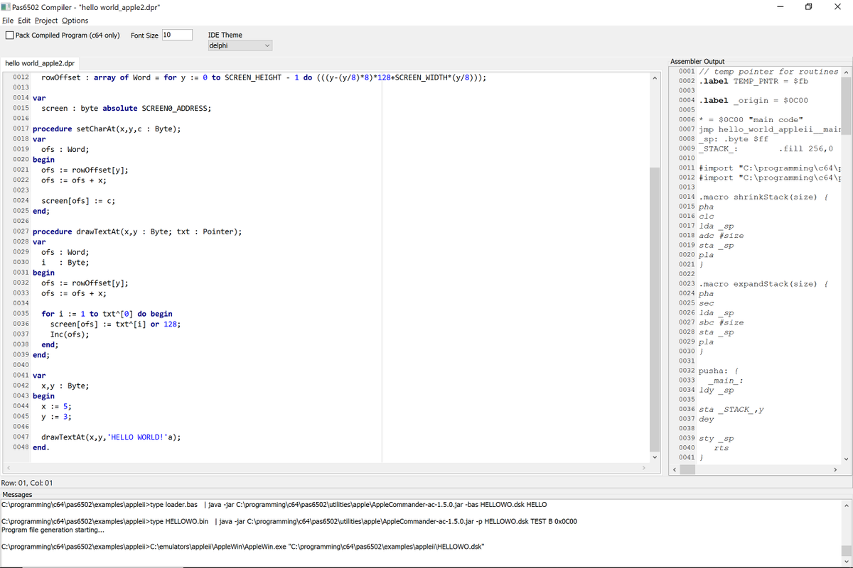 SyntaxErrorSoft's tweet image. Apple II support for #Pas6502 progress!! #AppleII #testing #Pascal #Crosscompiler #8BitCoders