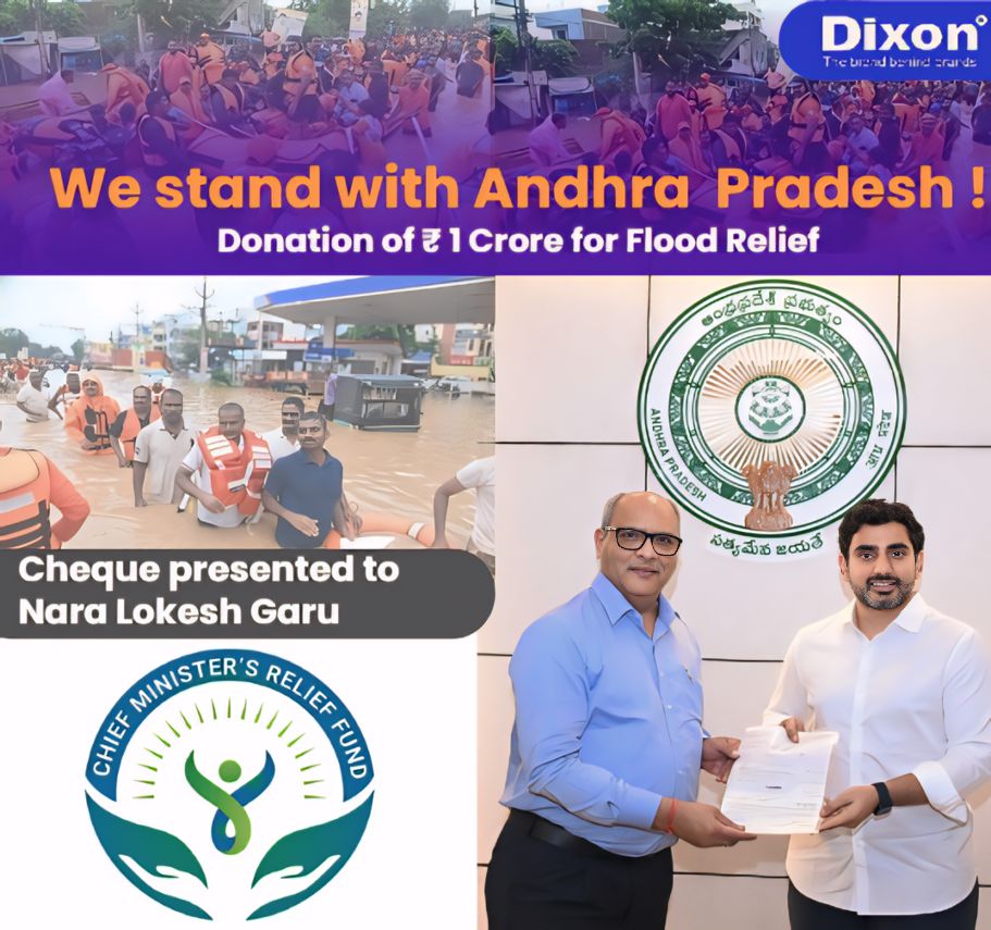 Dixon Technologies India Limited (@dixontech_india) on Twitter photo We are honored to contribute ₹1 crore to the Chief Minister's Fund/AP State Disaster Management Fund for flood relief. Presented to Hon. Minister <a href="/naralokesh/">Lokesh Nara</a>, we stand united in supporting our communities and building a resilient future.#FloodRelief #CommunitySupport <a href="/ps1pankaj/">Pankaj Sharma🇮🇳</a> We are honored to contribute ₹1 crore to the Chief Minister's Fund/AP State Disaster Management Fund for flood relief. Presented to Hon. Minister <a href="/naralokesh/">Lokesh Nara</a>, we stand united in supporting our communities and building a resilient future.#FloodRelief #CommunitySupport <a href="/ps1pankaj/">Pankaj Sharma🇮🇳</a>