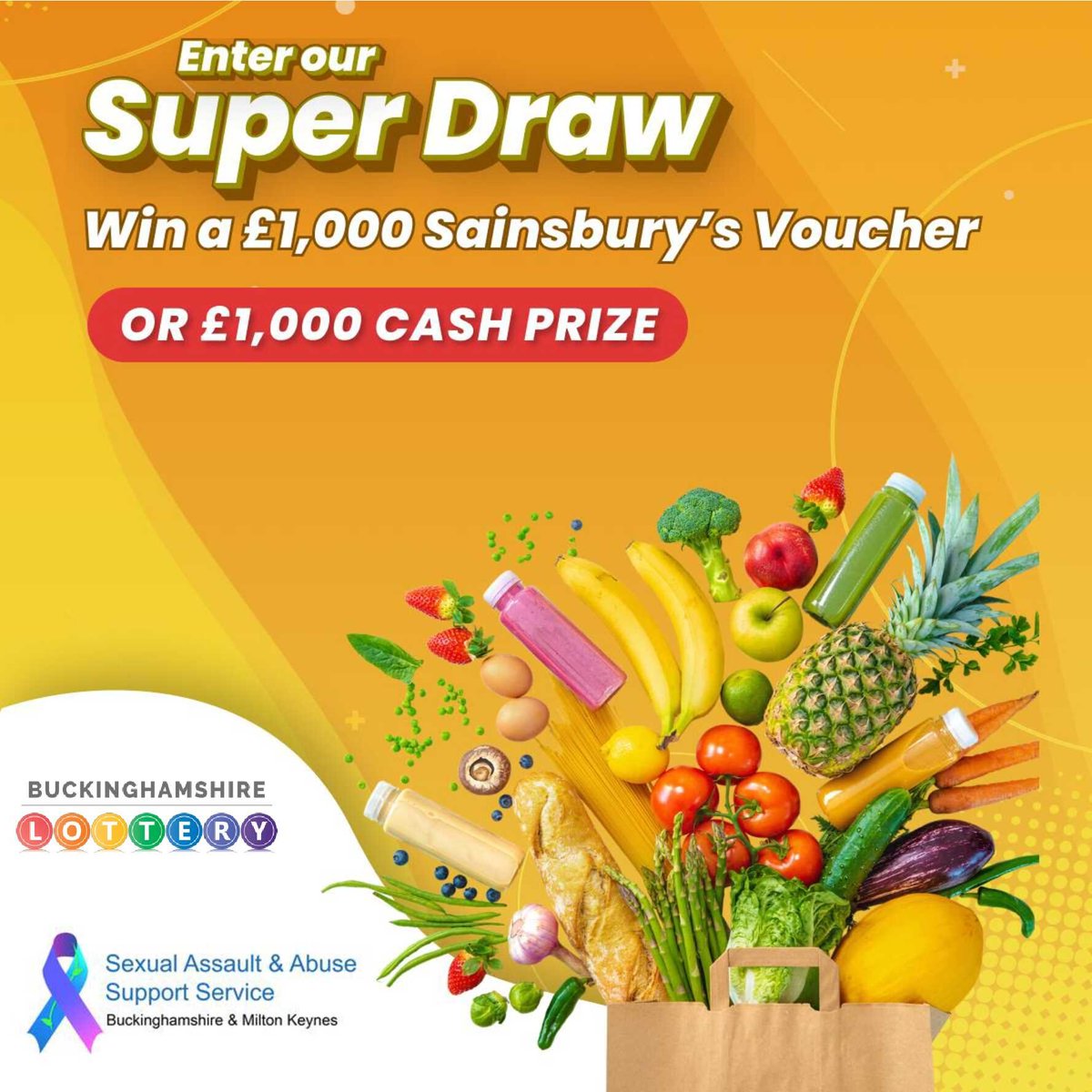 saassbmk's tweet image. Support us and be in with a chance to win up to £1000 to spend in Sainsbury&apos;s or £1000 cash prize . All for just £1 per ticket (we get at least 50% from every ticket sold supporting our cause).

ow.ly/8R0y50T2MBj

#BuckinghamshireLottery #SupportSurvivors #LocalCauses