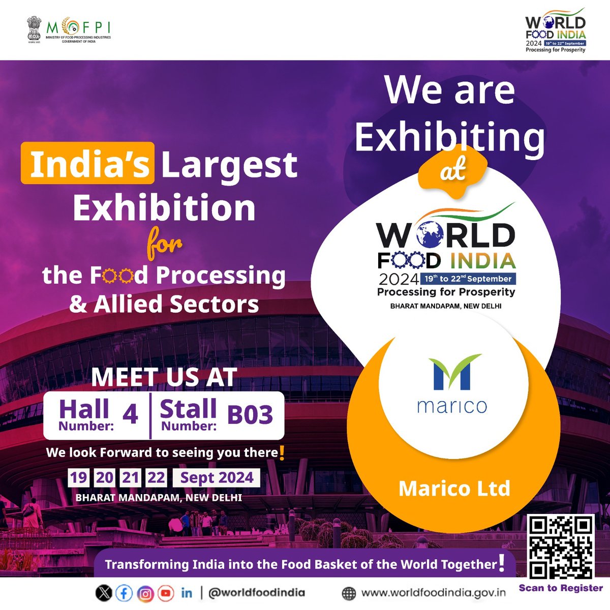 Marico_News's tweet image. Join us at World Food India 2024, India’s largest food processing exhibition. Discover our &apos;Better for You&apos; innovations and sustainable food solutions from 19th-22nd September at Hall 4, Stall B03, Bharat Mandapam.

#marico #FoodProcessingSector #missionmillets #WorldFoodIndia