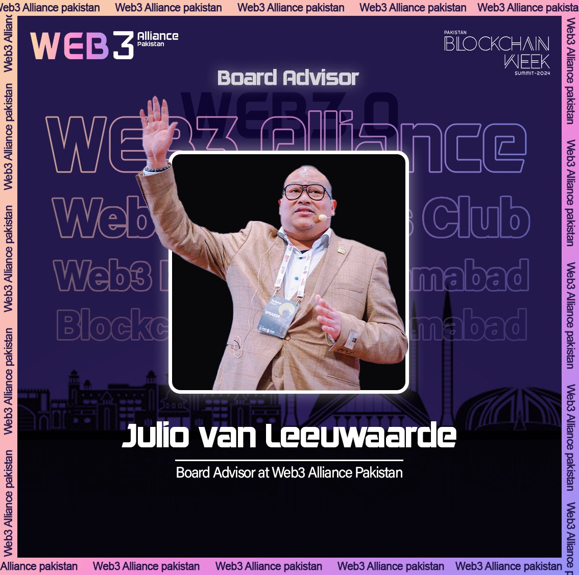 Web3__Alliance's tweet photo. We are excited to introduce Mr. @juliovaleeuw  as the newest board advisor at Web3 Alliance Pakistan! With vast experience in the Web3 and blockchain space, Julio has been instrumental in educating and building capacity around fintech applications.
#Web3 #Web3pakistan #blockchain https://t.co/AhUzCScxmV
