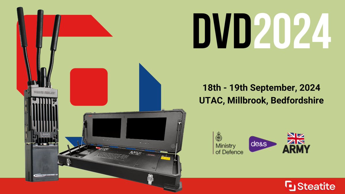 Steatite's tweet image. We’re taking our #TacticalNetworking equipment to Millbrook to showcase the robust and versatile capabilities of a #WaveRelay #MANET network at the @dvd_event.

Here&apos;s what we offer for #military and #defence communication applications: steatite-communications.co.uk/applications/s…