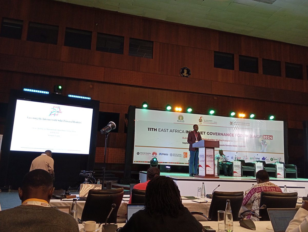 Digitalisation impacts the environment e.g. higher energy consumption &amp; greenhouse gas emissions. One way of mitigation is to green the Internet. Engineer Victor from Uganda's RENU walked us through some action points on Greening the Internet with Solar-powered routers #EAIGF2024