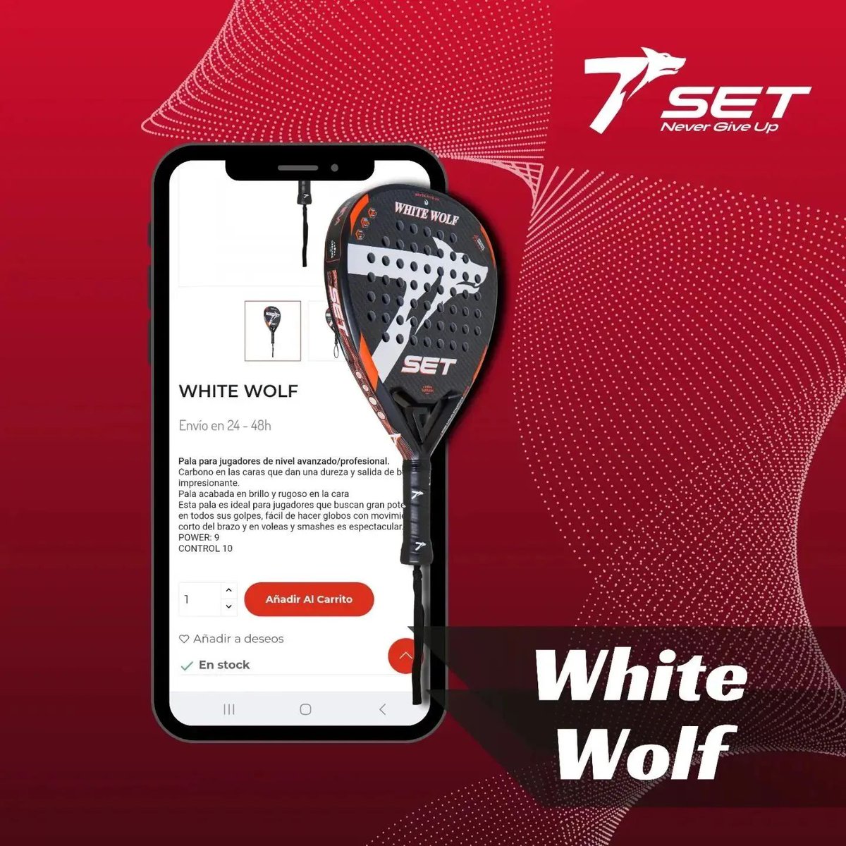 🤍 ENAMÓRATE de la #WhiteWolf🎾 

👉🏽 Una pala para jugadores de nivel avanzado/profesional.

Acabada en brillo y rugoso en la caras, el carbono le aporta una dureza y salida de bola 🔝

👉🏽 Potencia y mejora todos tus golpes con la White Wolf ➡ setsport.es

#SETpadel