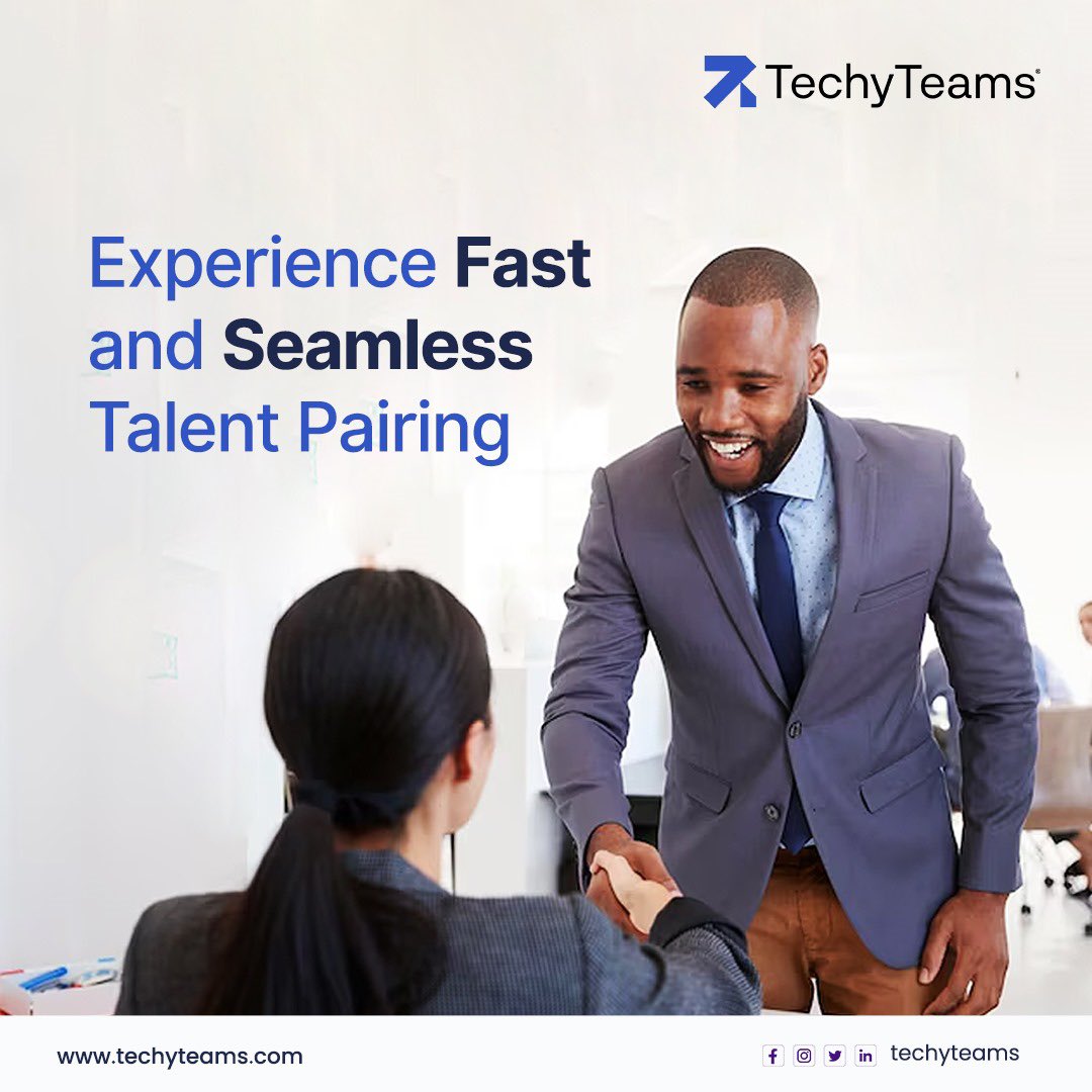 Techyteams's tweet image. Don&apos;t miss out on the opportunity to transform your business with the best talent. 

Sign up and get ready to elevate your team with Techyteams. Click on our bio to get started.

#TechyTeams 
#TalentPairing 
#HiringRevolution