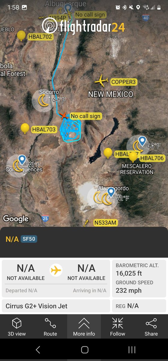 norb420's tweet photo. #A52C68 as #N432VA 
#AE07B0 as #COPPER3
#N432VA inside WSMR at 14,000 came out of Albuquerque Sunport KABQ. #COPPER3 with a refueling track north of WSMR. #N432VA just left the range, Albuquerque center warning #N432VA of possible GPS jamming in the area. https://t.co/V4AITNQdBV
