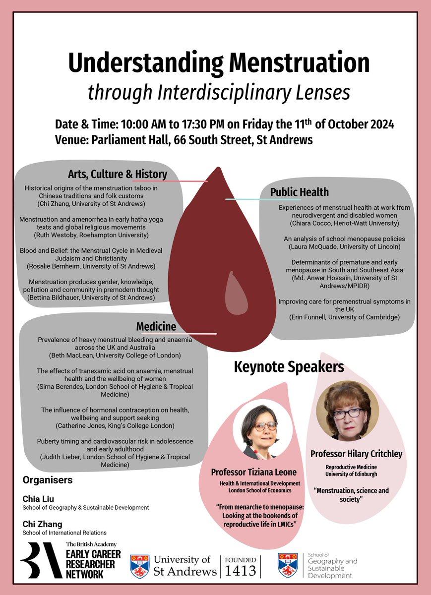 Chia Liu (@ischiathere) on Twitter photo We are delighted to put together a program with so many interesting scholars coming to <a href="/StAndrewsSGSD/">St Andrews Geography & SD</a> <a href="/StAndrewsIR/">School of International Relations</a> with the support of <a href="/BritishAcademy_/">The British Academy</a> to talk about period and to move menstruation research forward. We are delighted to put together a program with so many interesting scholars coming to <a href="/StAndrewsSGSD/">St Andrews Geography & SD</a> <a href="/StAndrewsIR/">School of International Relations</a> with the support of <a href="/BritishAcademy_/">The British Academy</a> to talk about period and to move menstruation research forward.
