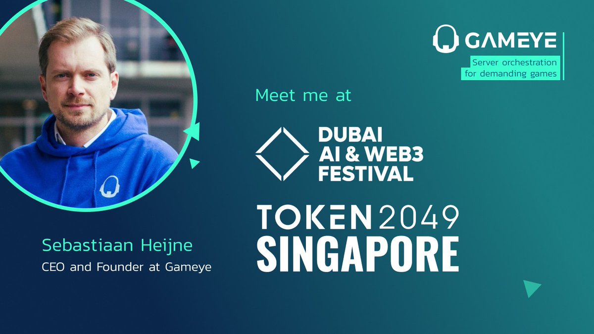 Gameye (@gogameye) on Twitter photo Web3, Crypto, AI and Blockchain are definitely the themes for September.
Our CEO, <a href="/micrux/">Sebastiaan Heijne</a>, is at the Dubai AI & Web3 Festival this week. And next week, you'll find him at #Token2049Singapore. If you're in the area and fancy catching up, drop him a message.
See you there ๐ Web3, Crypto, AI and Blockchain are definitely the themes for September.
Our CEO, <a href="/micrux/">Sebastiaan Heijne</a>, is at the Dubai AI & Web3 Festival this week. And next week, you'll find him at #Token2049Singapore. If you're in the area and fancy catching up, drop him a message.
See you there ๐
