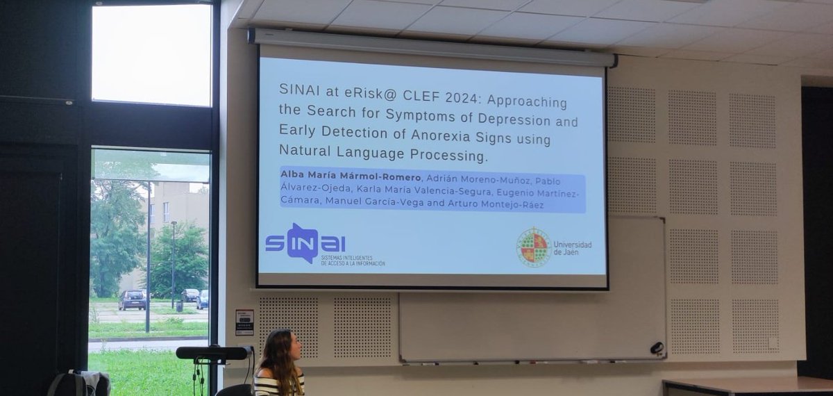 albamarmol9's tweet photo. Grateful for the opportunity to attend #CLEF2024 in Grenoble, France 🇫🇷, and present the experiments developed with the @NLP_SINAI research group for the #eRisk task 💻📊.

#NLP #Poster #AI https://t.co/pIBxHmEQfo