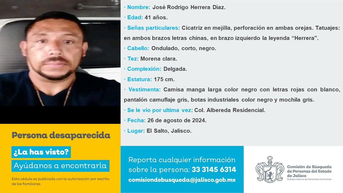 #Desaparecido #Jalisco Si tienes información llama al 3331456314 o contacta a <a href="/BusquedaJal/">Comisión de Búsqueda de Personas de Jalisco</a>