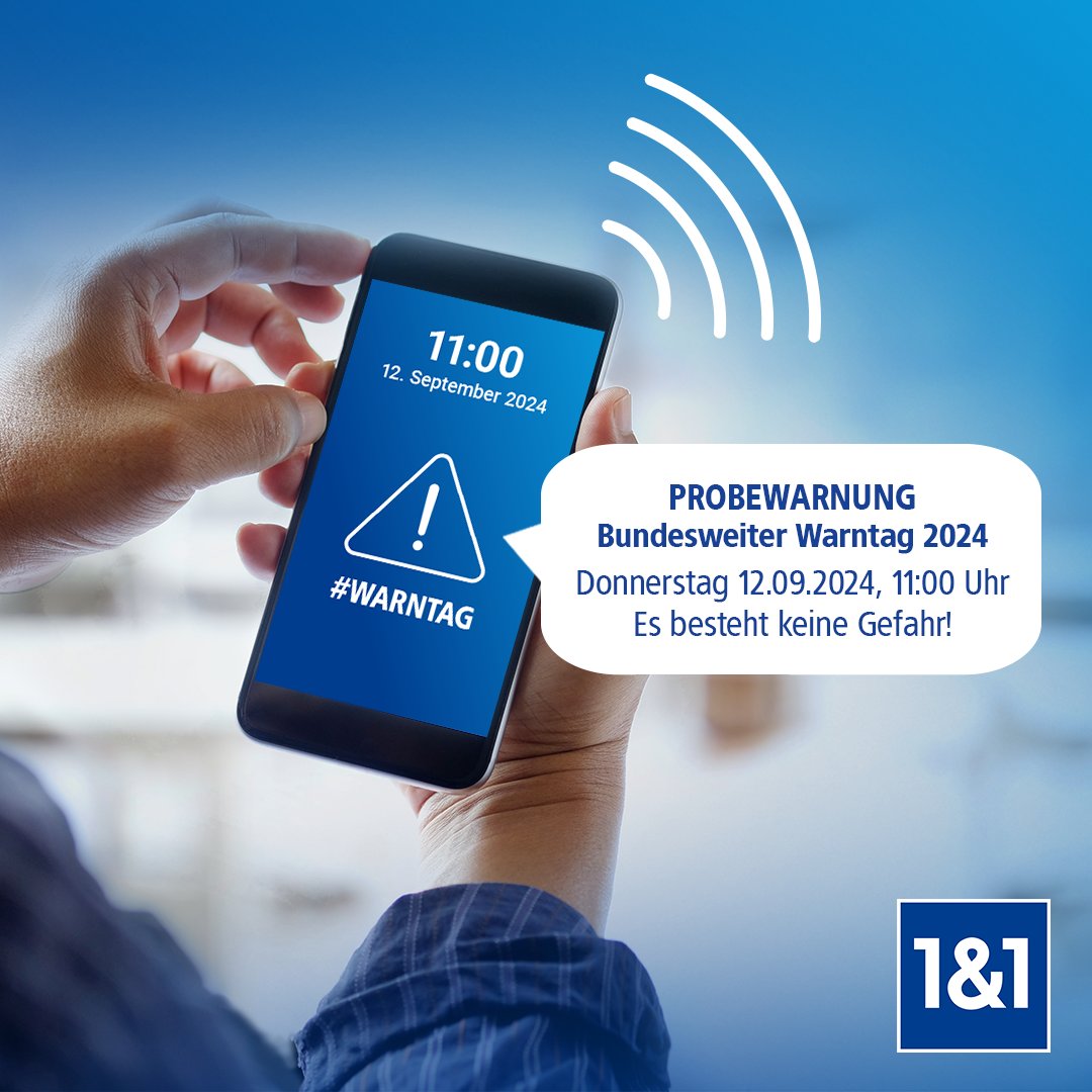 Heute findet der bundesweite #Warntag statt. 1&amp;1 Mobilfunk-Kundinnen und Kunden erhalten ab 11 Uhr via #CellBroadcast eine Warnung auf ihr Smartphone. Im Katastrophenfall kann das eigene Handy lebenswichtig sein. Mehr Infos im 1&amp;1 Hilfe-Center: bit.ly/3XCPm6r