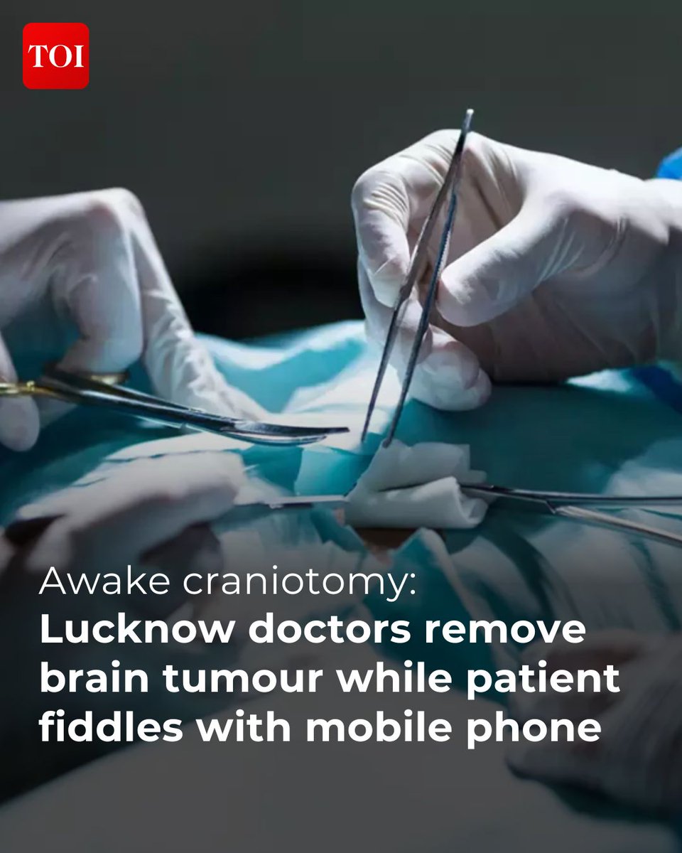timesofindia's tweet photo. Doctors at Kalyan Singh Cancer Institute in Chak Ganjaria on Wednesday successfully removed a brain tumour using #AwakeCraniotomy technique in which the patient remained awake and remained engaged in his mobile phone throughout the surgery.
Know more 🔗 https://t.co/zQZFXiGQ3b https://t.co/N7YV7VDupb