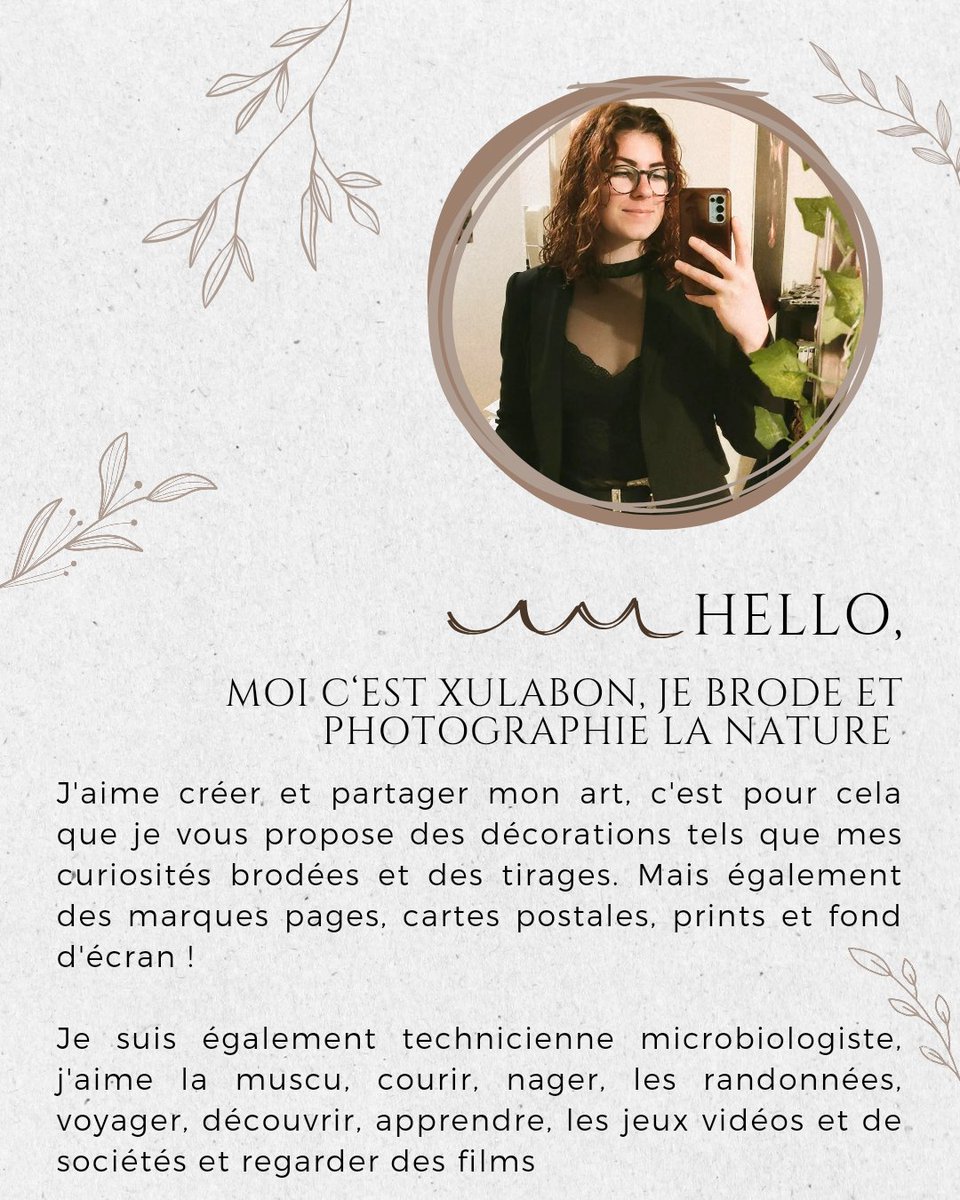 xulabon's tweet image. Hello, enchantée, moi c'est Xulabon 🌿
Voici une petite présentation de qui suis-je 🌸
N'hésite pas à me suivre si mon art te plaît et surtout à partager, c'est gratuit et cela m'aiderait énormément ! 🫶🏻