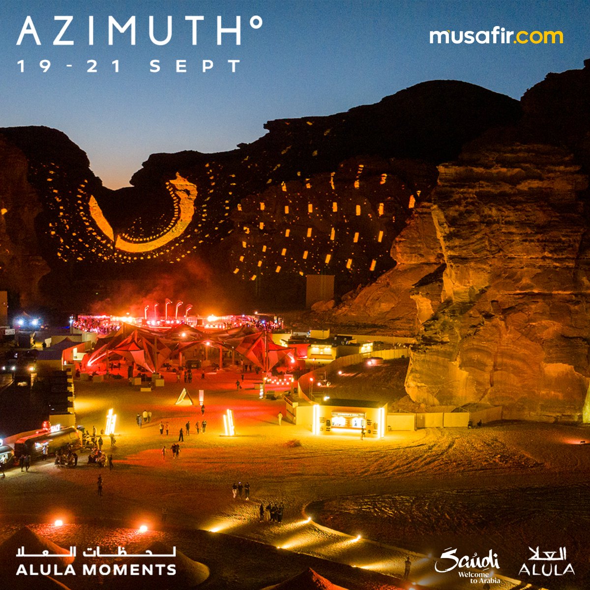 musafirdotcom's tweet image. Dive into the rhythms of the desert at the Azimuth Festival in stunning AlUla!Experience a 3-day fusion of ancient mystique and modern beats with Saudi stars and global legends. Ready for the #Azimuth experience?Click the link in the bio to book your tickets now! #musafirdotcom
