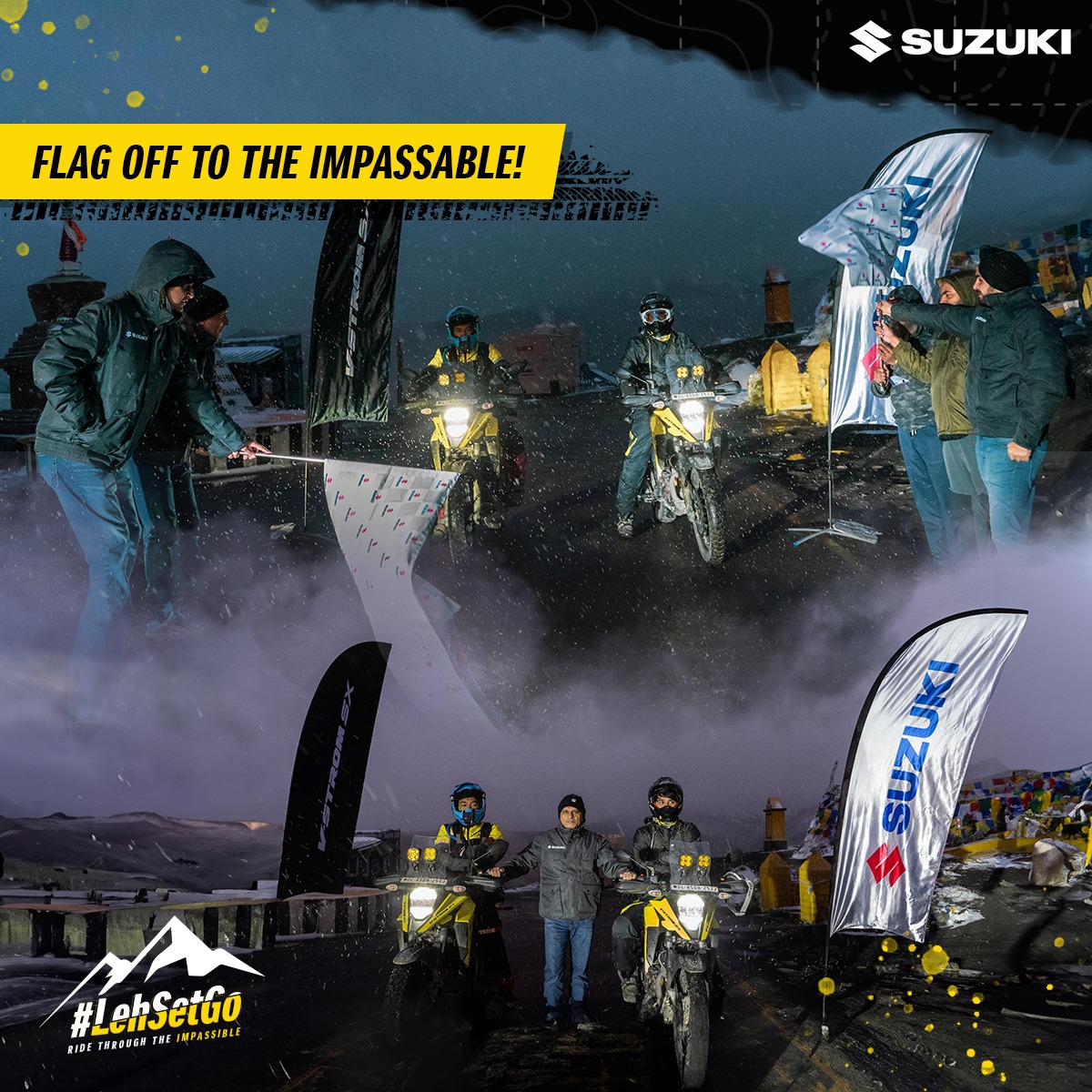suzuki2wheelers's tweet photo. With hearts full of excitement and a winning spirit, we #LehSetGo to the highest of passes! 
V-Strom SX flagged off for an impassable ride!

Stay tuned!

#SuzukiIndia #SuzukiMotorcycle #LehSetGo #RideThroughImpaasible #VstromSX #Expedition https://t.co/Jr61Nyavln