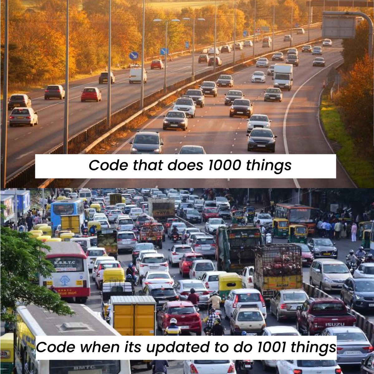 Techzach_en's tweet photo. ๐ท From Smooth Sailing to Traffic Jams! ๐ท When your code is clean, itโs a breeze. But one unnecessary update, and things can get messy! ๐ท
#CodeOptimization #CodeEfficiency #ProgrammingMeme #CodingHumor #CleanCode #EfficientProgramming #OptimizeYourCode #TechMeme #Techzach https://t.co/l2LSGLwbHo