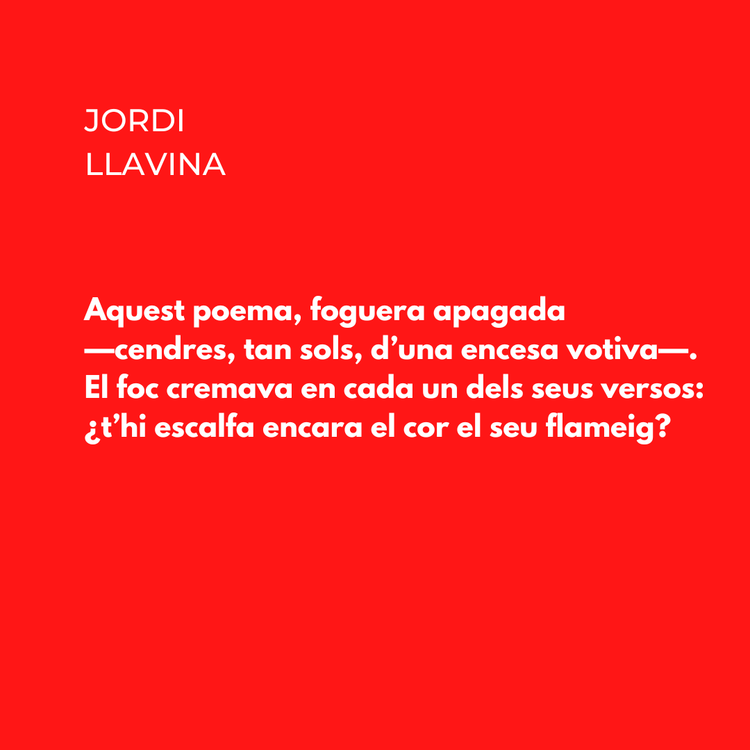 Un fragment del poema "El poema", de Jordi Llavina. Pertany a Matí de la mort, que va publicar el 2015 <a href="/Editorial_3i4/">Edicions Tres i Quatre</a>.

#poesia #poesiaencatala #poesiaencatalà #poesiacatalana #poetescatalans #jordillavina