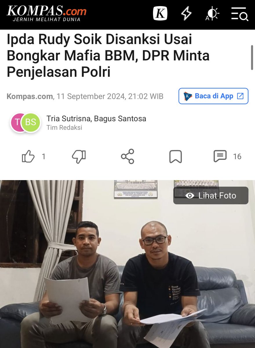 Ada yg bilang, 'jadi orang jujur di negeri yang dikuasai oleh para bandit memang berat.' Saya yakin masih banyak polisi jujur dan baik.

Ipda Rudy Soik Disanksi Usai Bongkar Mafia BBM, DPR Minta Penjelasan Polri