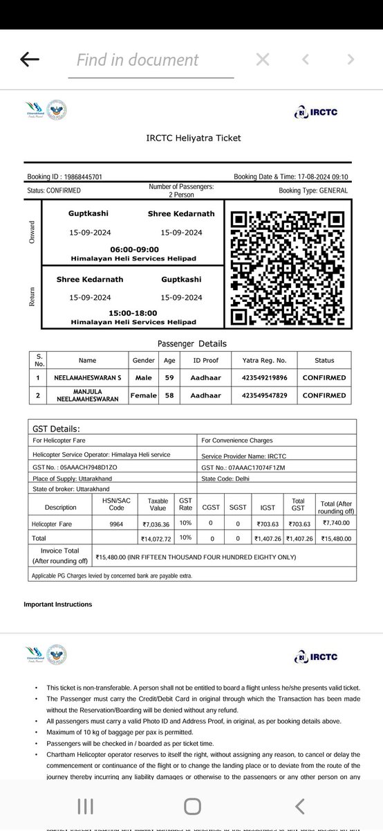 Manjula62053033's tweet image. @RailMinIndia 
@IRCTCofficial 
I hv booked helipad frm Guptkashi 2 Kedarnath nd back through fb.me/AAa70agfU nd paid Rs 28700. but Fraud person didn&apos;t forwarded boarding pass till date.
Our journey date 15 Sep to Kedarnath.Atached details nd mob no of person 9830938944
