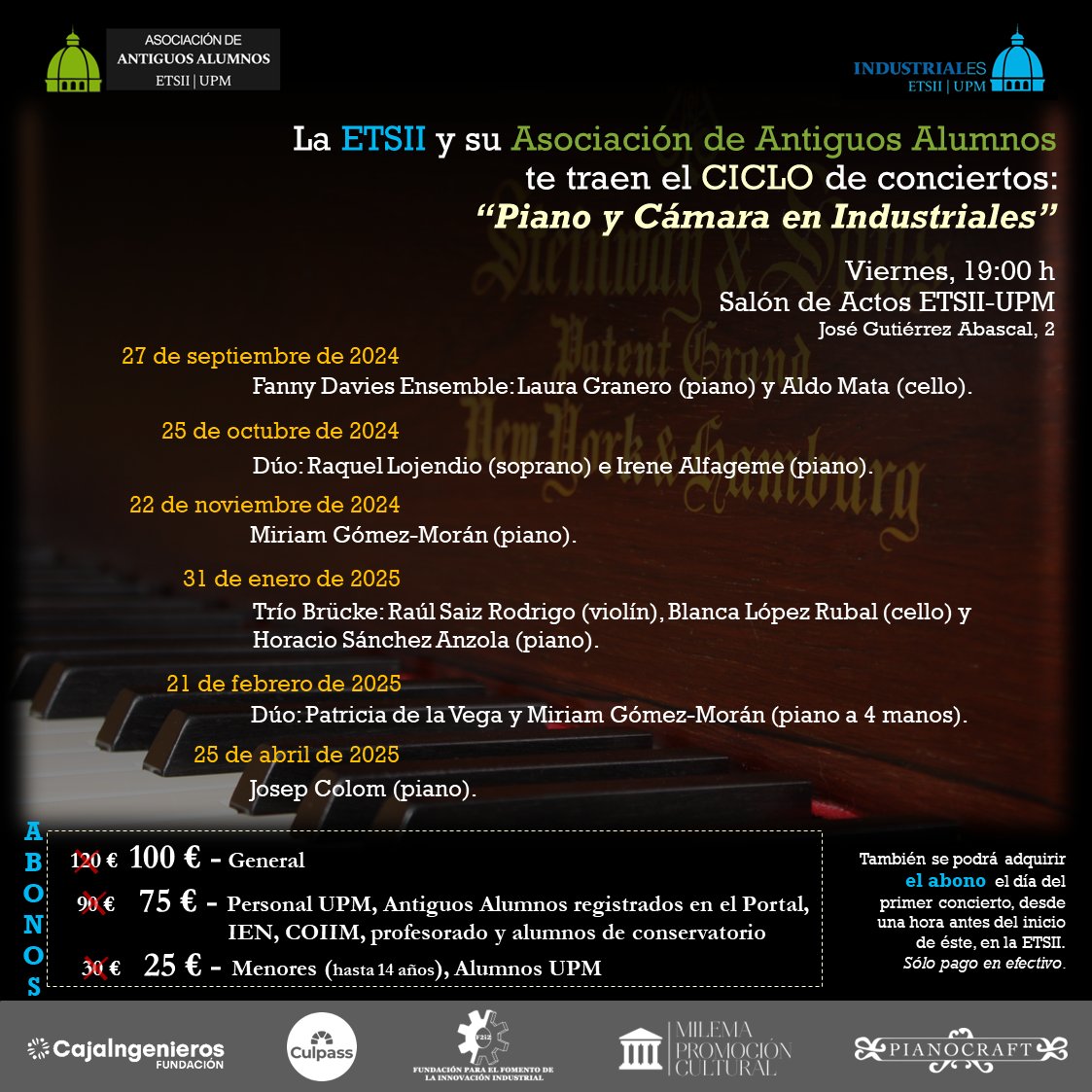 AlumniETSII's tweet image. Te presentamos el primer Ciclo de conciertos "Piano y Cámara en Industriales". A partir del 27 de septiembre.
Puedes comprar tu ABONO de seis conciertos por el precio de 5 en: alumnietsiim.com/event/ciclo-de…
@bibliotecaetsii 
@DeleETSII_UPM
