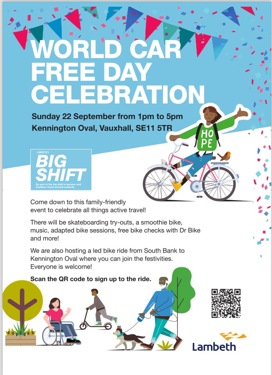 Solve The School Run (@solveschoolrun) on Twitter photo 🥳 We’ll be celebrating 
🚲 We’ll be riding 
🧩 We’ll be Solving!
*Lambeth Car Free Day 22nd Sept* with skateboarding, smoothies and free bike checks.
We’ll be there with games, cargo bikes and enthusiasm. 
See you there! 🥳 We’ll be celebrating 
🚲 We’ll be riding 
🧩 We’ll be Solving!
*Lambeth Car Free Day 22nd Sept* with skateboarding, smoothies and free bike checks.
We’ll be there with games, cargo bikes and enthusiasm. 
See you there!