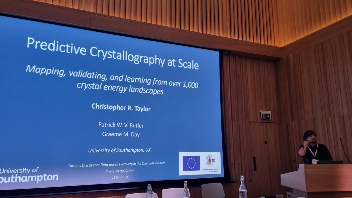 graeme_day's tweet image. Chris Taylor presented his work on applying crystal structure prediction at large scale (1000+ molecules) in yesterday's session on Discovering Trends in Big Data at #FD_Data in Oxford.
Lots of great discussion at this meeting.
(the paper is here: pubs.rsc.org/en/content/art…)