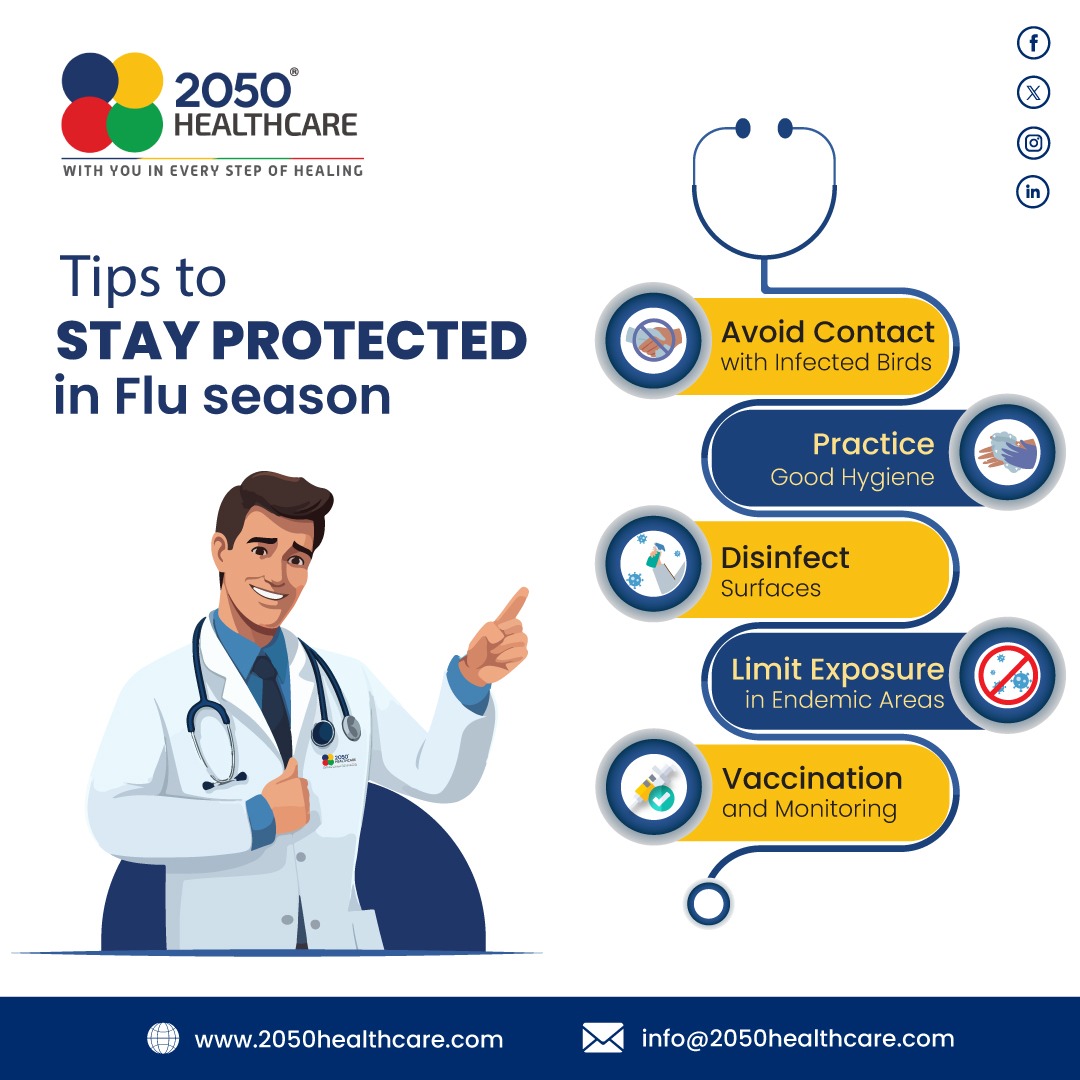 2050_healthcare's tweet image. Stay one step ahead of bird flu with simple preventive measures to protect your health. Whether you're handling birds or just being cautious, a little prevention goes a long way. Let's keep our communities safe by staying informed and taking action.

#FluTips #2050Healthcare