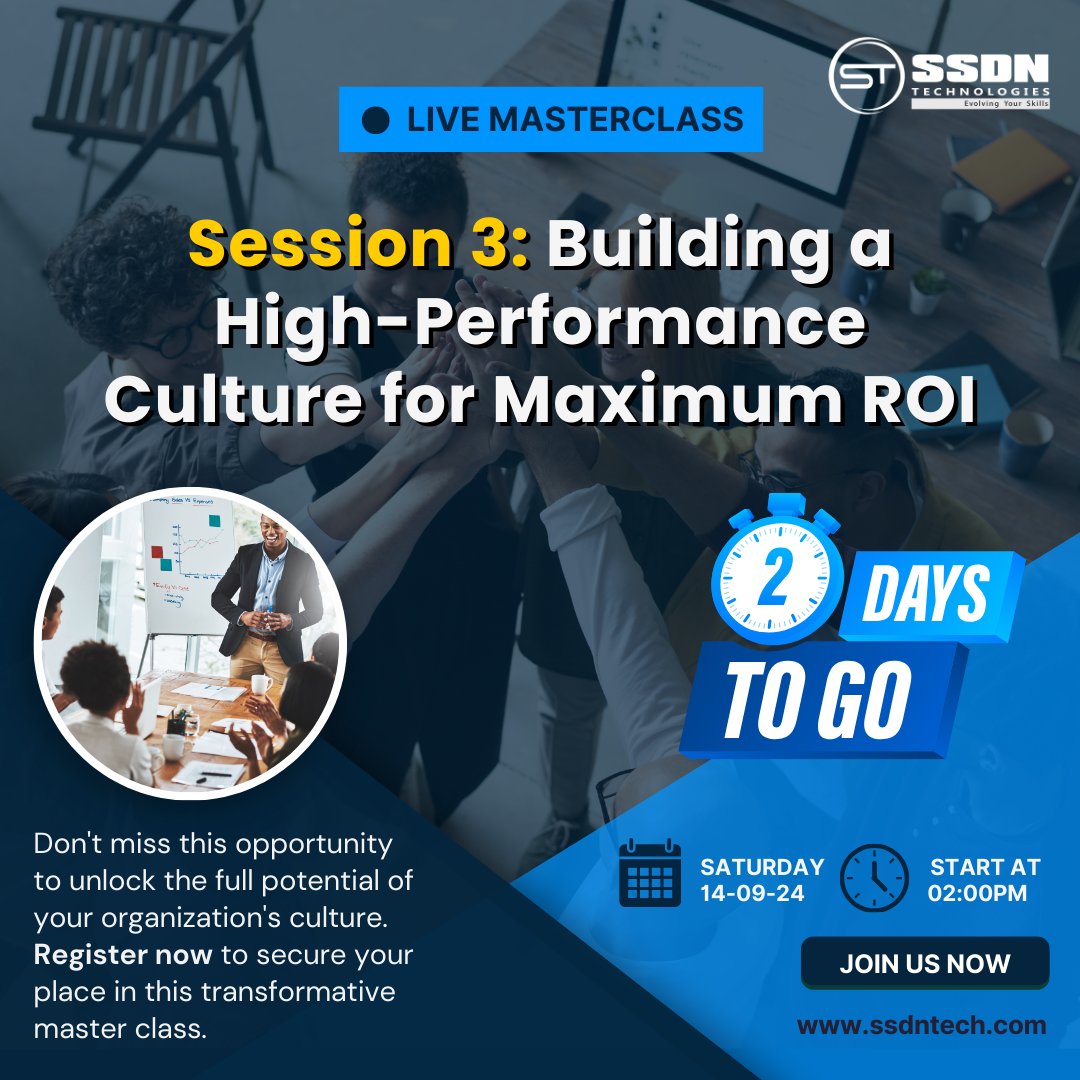 ssdntechnologie's tweet image. 🔑 Session 3: Building a High-Performance Culture for Maximum ROI
meet.zoho.com/02cvhzEbzx
#BusinessMasterclass #HighPerformanceCulture #ProductivityHacks #Leadership #ROI #TeamEmpowerment #BajajIPO #ElonIsCreepy #AvaadaAtICGH #CloudWorld
