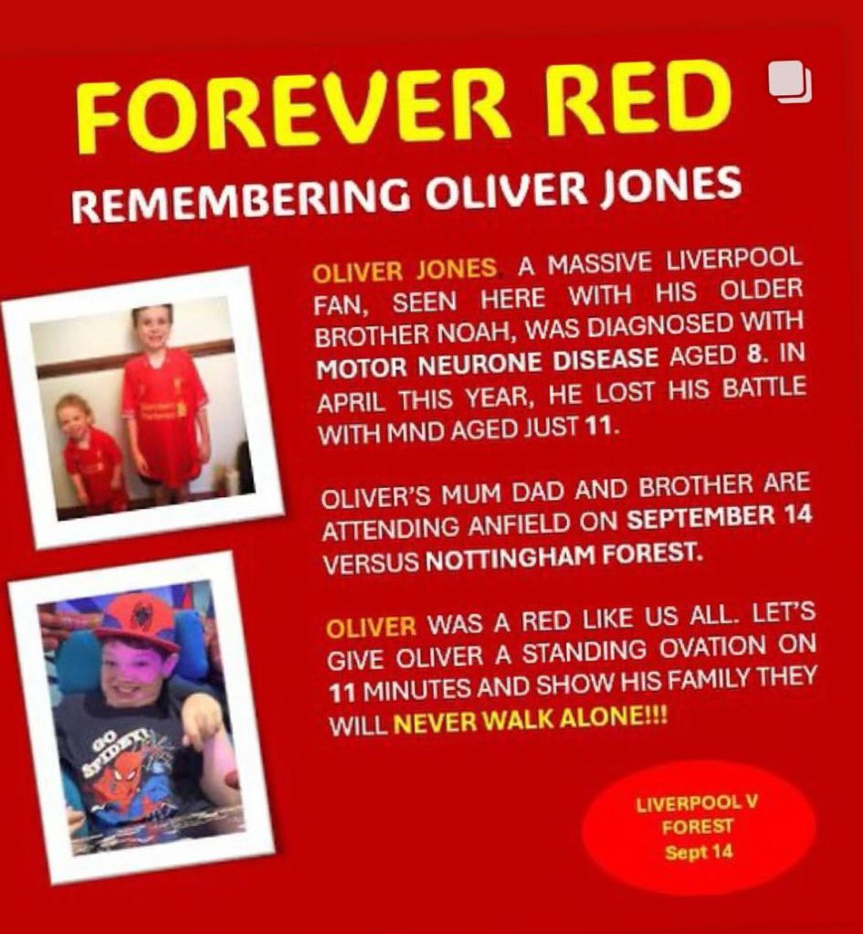 Mike Wilson* (@redsmail) on Twitter photo Two days to go. When it gets to 11 minutes, let the applause ring out for Oliver. Let’s show his mum, dad and his brother Noah that they will never walk alone.
<a href="/warbythered/">Peter Warburton #JFT97 ⚽🌹🐾🏆🏏🎼</a> <a href="/benjaminkent83/">Benjamin Kent</a> <a href="/HillsboroughSu1/">HSA-Hillsborough Survivors Support Alliance CIC</a> <a href="/JamesPearceLFC/">James Pearce</a> <a href="/MikeHassey_LFC/">Mike Hassey</a> <a href="/caitlinstevo14/">Caitlin Stephenson</a> <a href="/PD07LFC/">Peter Dickinson</a> <a href="/TheRedmenTV/">The Redmen TV</a> Two days to go. When it gets to 11 minutes, let the applause ring out for Oliver. Let’s show his mum, dad and his brother Noah that they will never walk alone.
<a href="/warbythered/">Peter Warburton #JFT97 ⚽🌹🐾🏆🏏🎼</a> <a href="/benjaminkent83/">Benjamin Kent</a> <a href="/HillsboroughSu1/">HSA-Hillsborough Survivors Support Alliance CIC</a> <a href="/JamesPearceLFC/">James Pearce</a> <a href="/MikeHassey_LFC/">Mike Hassey</a> <a href="/caitlinstevo14/">Caitlin Stephenson</a> <a href="/PD07LFC/">Peter Dickinson</a> <a href="/TheRedmenTV/">The Redmen TV</a>