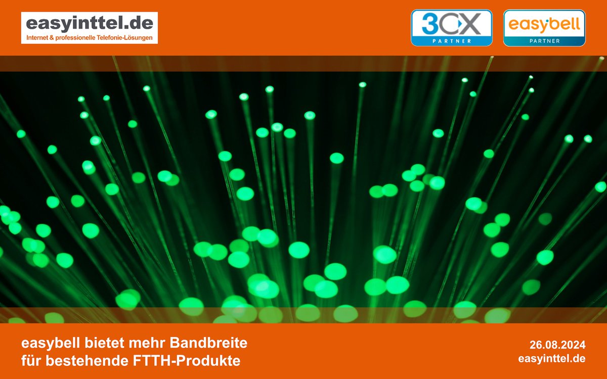 easybell überarbeitet seine Glasfasertarife und bietet für bestehende und neue Kunden mehr Bandbreite zum gleich Preis. Zum einen wird der Download erhöht, der Upload wird neu immer die Hälfte der Download-Bandbreite betragen.
easyinttel.de/20240825_easyb…
