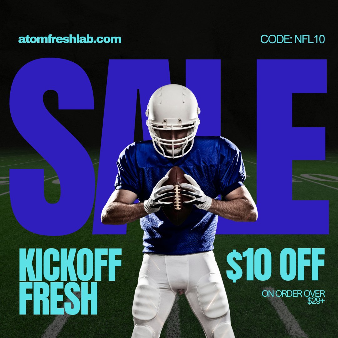 Atomfreshlab's tweet image. 🏈 TOUCHDOWN DEAL! 🏈

NFL season is here, and so is our unbeatable sale! Get $10 OFF when you spend $29 or more at ATOM FRESH!

Use code: NFL10 and keep cheering in style. 💥🧴

#NFLKickoff #TouchdownSavings #atomfresh #naturaldeodrant #deodorant #deodorantsale #NFL2024 #NFL