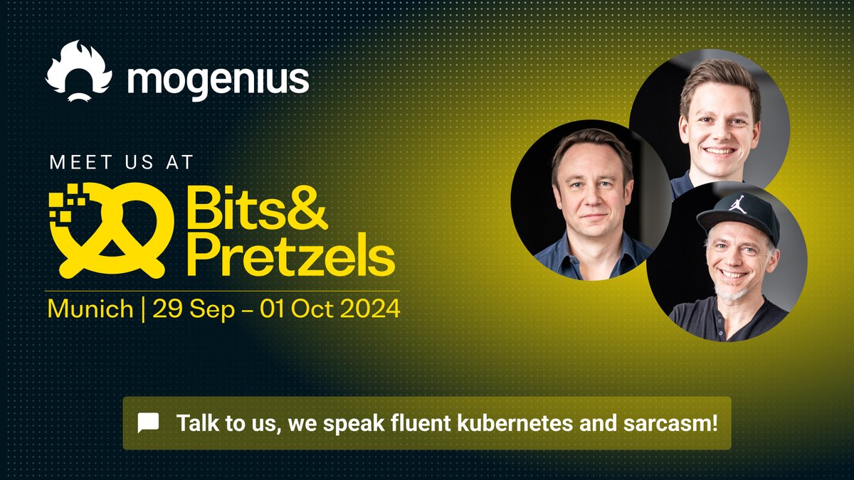 Excited to be at #BitsAndPretzels 2024! 🚀🥨

Join us Sept 29 - Oct 1 in Munich to discover how mogenius enables dev teams to self-serve on Kubernetes, cutting down on DevOps overhead. Grab a pretzel or two and let's chat about boosting developer autonomy 💻🥨 #Kubernetes #DevOps