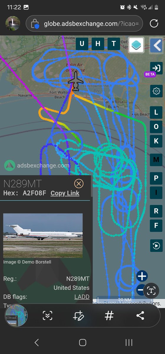 norb420's tweet photo. #A2F08F as #N289MT/#VOODOO1
#A75AA2 as #CPS80/#N573MA
#AE0689 as ?
🤔 #VOODOO1 was up from Eglin AFB KVPS flew a variety of patterns at 25k-ish feet with #AE0689 from Scott AFB KBLV and it tanked something at around 18k feet under the pattern #VOODOO1 was flying. #CPS80 came from March AFB KRIV and set up a refueling track at 21k then moved a bit further south later in the "test". #CPS80 went to Cecil Airport KVQQ and the other two returned to their orgin destination.
