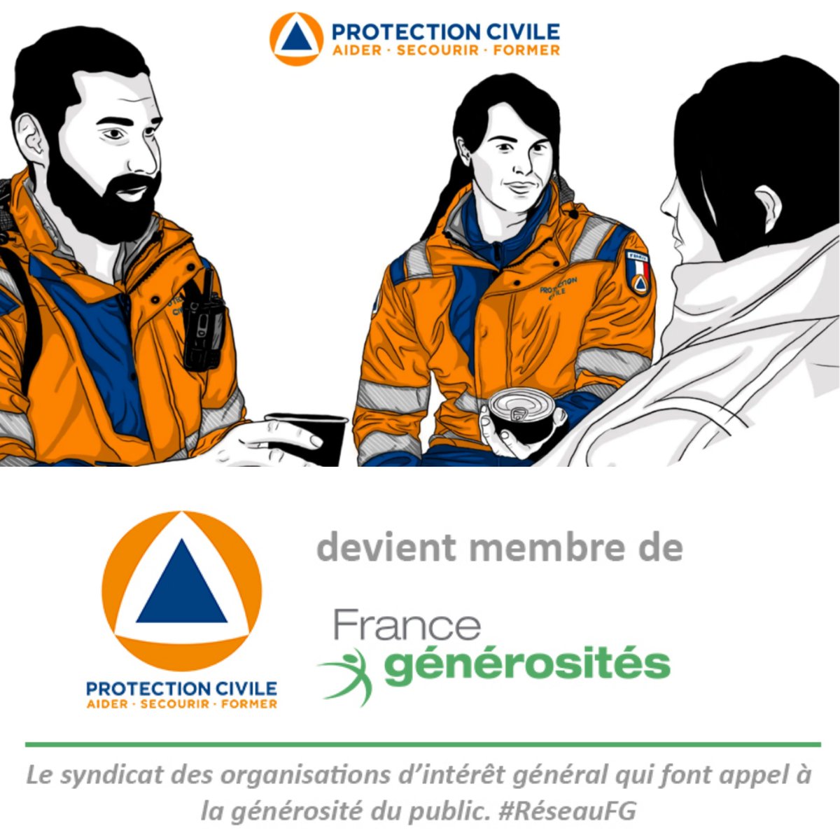 🆕 Félicitations à la <a href="/ProtecCivilefr/">Protection Civile</a> qui rejoint notre #réseauFG !

La Protection Civile est présente sur l’ensemble territoire métropolitain et territoires ultra-marins, avec 500 antennes locales et 32 000 bénévoles 💪

3 missions principales : Aider, secourir et former !