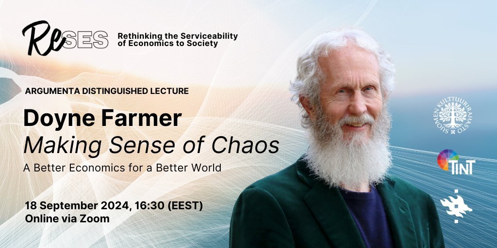 N. Emrah Aydınonat (@aydinonat) on Twitter photo 📢 Join us for ReSES’s next Distinguished Lecture! ✨
Prof. Doyne Farmer (<a href="/doyne_farmer/">Doyne Farmer</a>) will present "Making Sense of Chaos: A Better Economics for a Better World"—exploring complex systems, economics, and "wicked" social problems.
🗓️ 18.9.2024
ℹ️reses-argumenta.fi/?p=1082 📢 Join us for ReSES’s next Distinguished Lecture! ✨
Prof. Doyne Farmer (<a href="/doyne_farmer/">Doyne Farmer</a>) will present "Making Sense of Chaos: A Better Economics for a Better World"—exploring complex systems, economics, and "wicked" social problems.
🗓️ 18.9.2024
ℹ️reses-argumenta.fi/?p=1082