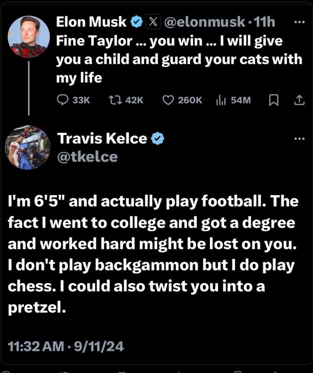 TreasChest's tweet image. Taylor Swift’s BF responded to Elon 🤣😂