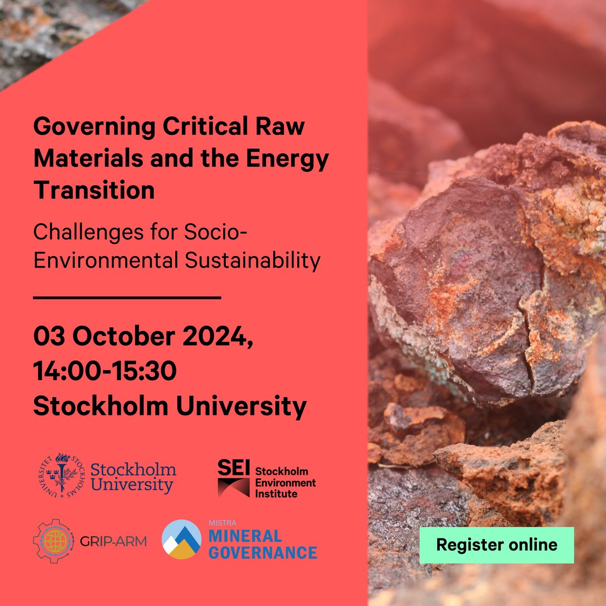 SEI Climate (@seiclimate) on Twitter photo ⛏️ International experts will discuss the sustainability of mining for #CriticalRawMaterials, vital for the #GreenTransition, at <a href="/Stockholm_Uni/">Stockholm University</a>.
Don't miss insights from <a href="/spark_syd/">💧🔥🐨 Prof Susan Park</a>, @esweinthal, <a href="/Hyeyoon_G_Park/">Hyeyoon Park</a>, & Rasmus Kløcker Larsen.
Sign up ➡️ buff.ly/3XgA2uY ⛏️ International experts will discuss the sustainability of mining for #CriticalRawMaterials, vital for the #GreenTransition, at <a href="/Stockholm_Uni/">Stockholm University</a>.
Don't miss insights from <a href="/spark_syd/">💧🔥🐨 Prof Susan Park</a>, @esweinthal, <a href="/Hyeyoon_G_Park/">Hyeyoon Park</a>, & Rasmus Kløcker Larsen.
Sign up ➡️ buff.ly/3XgA2uY