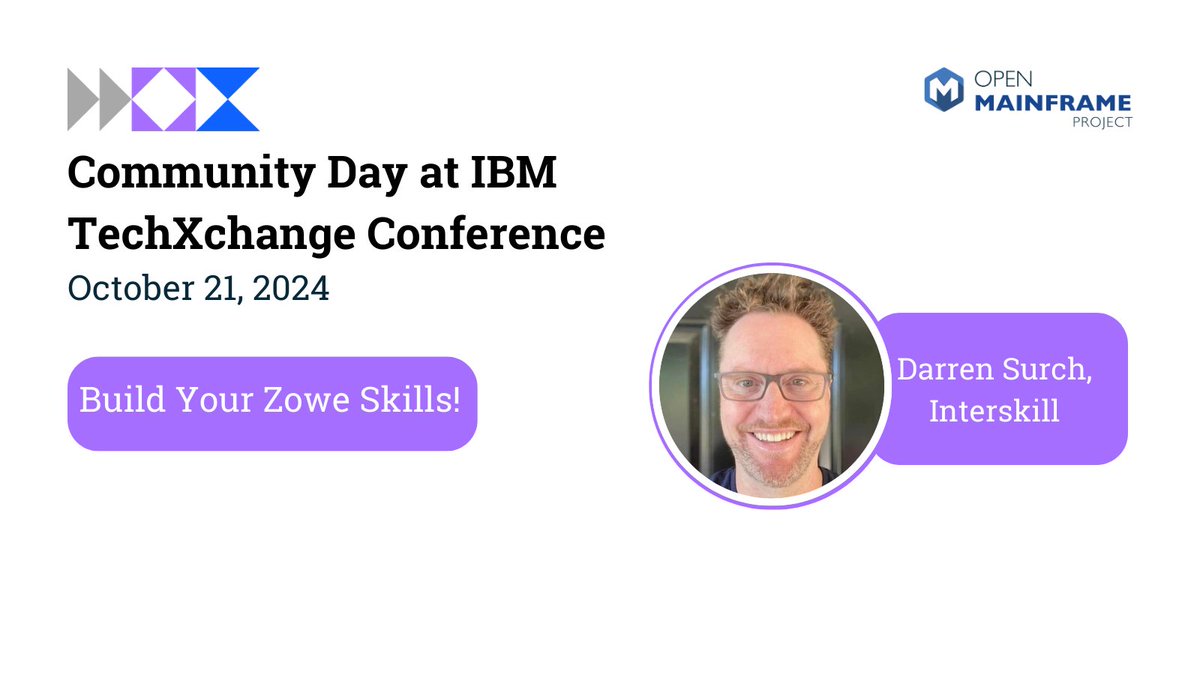 OpenMFProject's tweet photo. 🚀 Ready to boost your Zowe skills? Join Darren Surch (Interskill) at Community Day during #TechXchange to explore top Zowe training resources, from Docs to Slack channels. Get your digital badge and stand out! https://t.co/a9jinIzVer #IBMTechXchange @IBM https://t.co/pwIprN6pf5