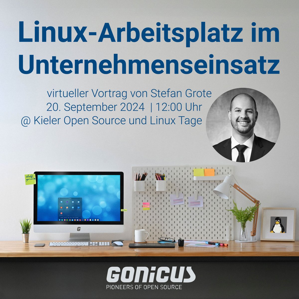 Unser Kollege Stefan Grote hält am 20.09 auf der Kielux einen virtuellen Vortrag zum Thema „Linux-Arbeitsplatz im Unternehmenseinsatz“: kieler-linuxtage.de/programm