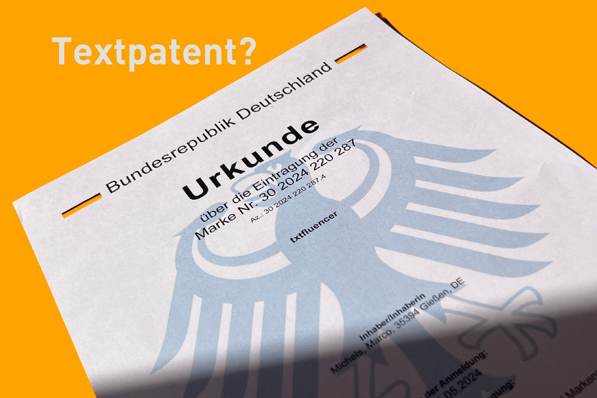 Mit #txtfluencer haben wir eine neue Wortmarke eingetragen. Zukünftig werden wir diese mit freshen Texten für Technil füllen. Stay tuned. 

#wort #marke #wortmarke #patent #nurtextenistschöner #story #stortelling  #content #text #texter #werbung #technik #giessen #hessen