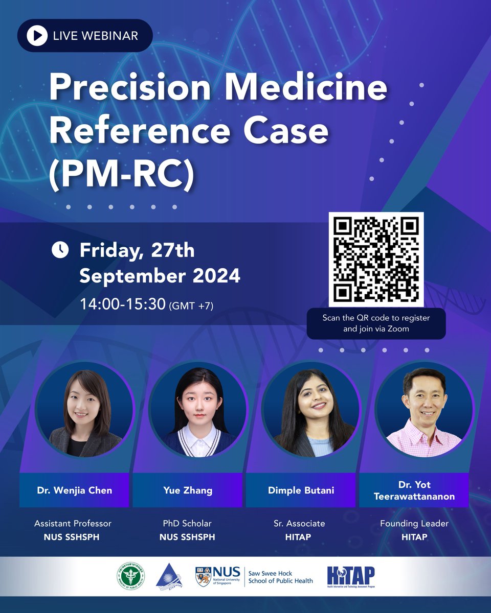 HITAP_Thailand's tweet photo. 🚀Introducing the Precision Medicine Reference Case (PM-RC) for conducting Economic Evaluation– the first-ever framework designed to tackle the unique complexities of evaluating the value of Precision Medicine technologies.

With domain-specific guidance and a standardized approach, the PM-RC enhances the reliability and comparability of economic evaluations in this rapidly evolving field. ✨

To register, visit:
🔗 https://t.co/EpEbJBTfRc

@HITAP_Thailand @NUSingapore #PrecisionMedicine #HealthEconomics #Innovation