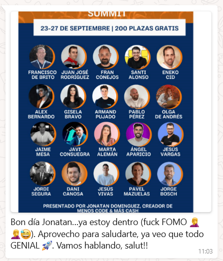 Jonatan | AI & Automation Fractional Partner (@jonatannocode) on Twitter photo F*CK FOMO🚀
Abrí puertas ayer y así opinan muchos de los que no se van a perder las 20 entrevistas con estos profesionales.
Si tiene F*Ck FOMO y te dejo aquí el enlace para apuntarte.
Es MUY GRATIS (como diría <a href="/Jaime_Mesa/">Jaime Mesa 🌊</a> )
summit.menoscodemascash.com F*CK FOMO🚀
Abrí puertas ayer y así opinan muchos de los que no se van a perder las 20 entrevistas con estos profesionales.
Si tiene F*Ck FOMO y te dejo aquí el enlace para apuntarte.
Es MUY GRATIS (como diría <a href="/Jaime_Mesa/">Jaime Mesa 🌊</a> )
summit.menoscodemascash.com