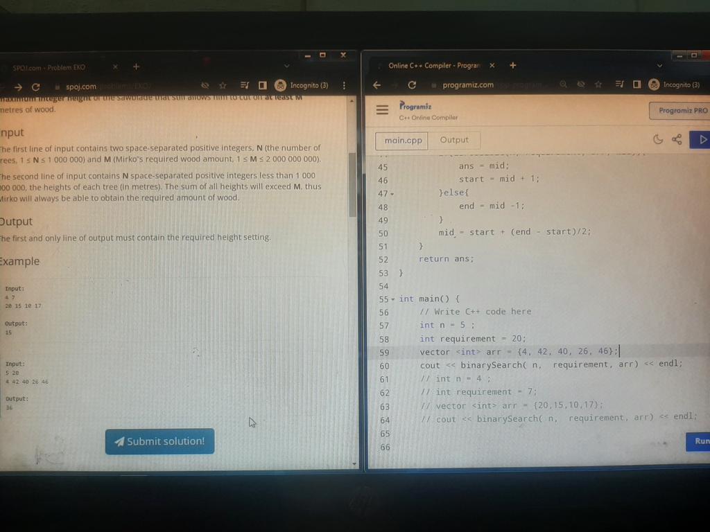 maiiamanhoon's tweet image. I literally just solved my first SPOJ problem on my college&apos;s computer😭😭
And I don&apos;t know how do I submit this because I don&apos;t know how to input the testcases

Let&apos;s figure it out🔥
Problem name -EKO
#spoj #DSA #learning #binarysearch