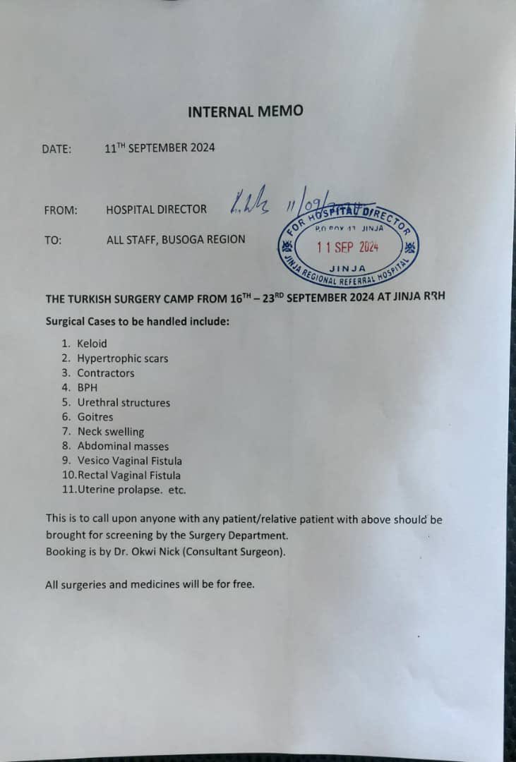 Jemba Micheal Senkole MD (@djembamicheal) on Twitter photo Anyone in Busoga region with the different conditions highlighted below, I invite to come to <a href="/JinjaRRH/">Jinja Regional Referral Hospital</a>.
Registration starts tomorrow! Anyone in Busoga region with the different conditions highlighted below, I invite to come to <a href="/JinjaRRH/">Jinja Regional Referral Hospital</a>.
Registration starts tomorrow!