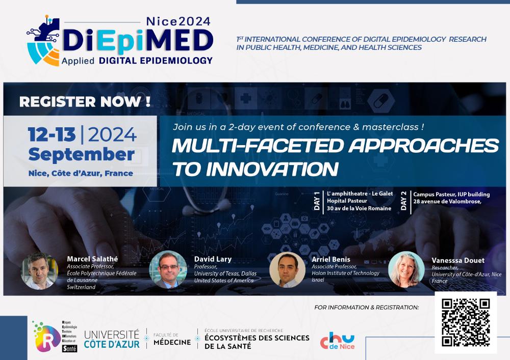 RetinesL's tweet image. Prof David J Lary, @UT_Dallas , speech on the morning sessions of the #DiEpiMED2024. Amphitheatre "Gallet", @CHUdeNice @Univ_CotedAzur , welcomes our speakers, students and attendees.
Digital Epidemiology conference initiated and organized by @pstaccini and Lab's team.