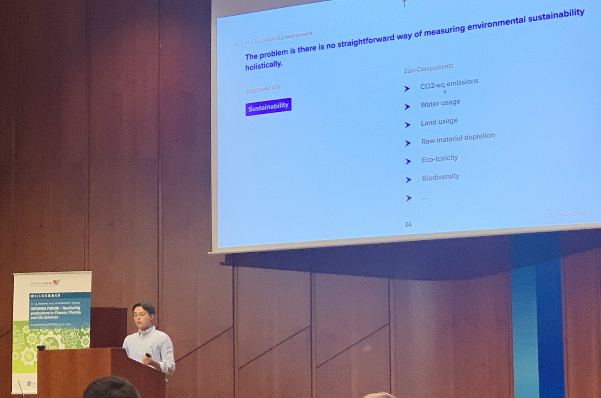 Kami Krista from elio talking @Dechema Forum on digitalization and AI in sustainable process development