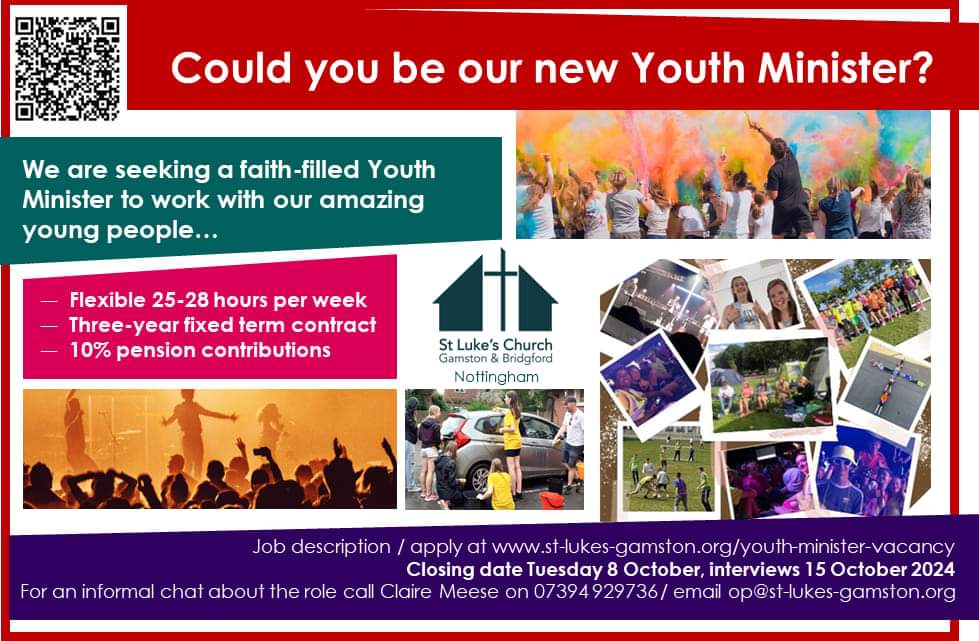 We are looking for a Youth Minister and would really love to find the right person. It's proving really tricky and we'd love any any help in sharing this advert.
Visit: st-lukes-gamston.org/youth-minister… to find out more &amp; to apply or call Claire on 07394 929736 
Please share!